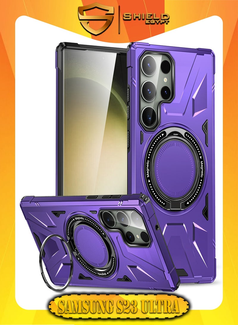 SHIELD EGYPT SHIELD EGYPT For Samsung Galaxy S23 Ultra Case Mag-Safe Magnetic Shockproof Phone Case with Ring Holder (Purple)