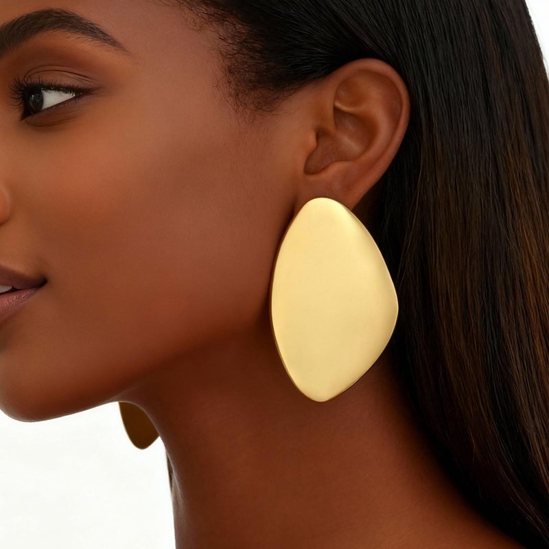 Frodete Gold Statement Earrings for Women Chunky Gold Earrings Big Chunky Irregular Geometric Drop Dangle Oval Round Trendy Jewelry for Wedding Party Dinner Anniversary - Image 2