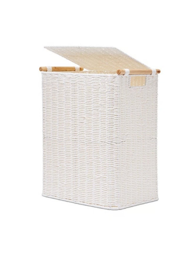 Homesmiths Small Paper Rope Laundry Basket with Wood Handle, L39.9 x B30 x H51.8 cm – Durable Woven Laundry Hamper for Clothes & Storage – Stylish Eco-Friendly Organizer for Home & Nursery - Image 1