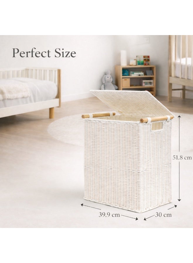 Homesmiths Small Paper Rope Laundry Basket with Wood Handle, L39.9 x B30 x H51.8 cm – Durable Woven Laundry Hamper for Clothes & Storage – Stylish Eco-Friendly Organizer for Home & Nursery - Image 2