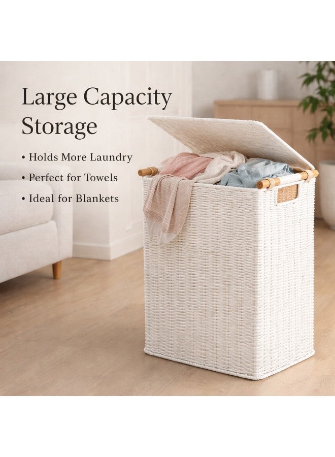Homesmiths Small Paper Rope Laundry Basket with Wood Handle, L39.9 x B30 x H51.8 cm – Durable Woven Laundry Hamper for Clothes & Storage – Stylish Eco-Friendly Organizer for Home & Nursery - Image 4
