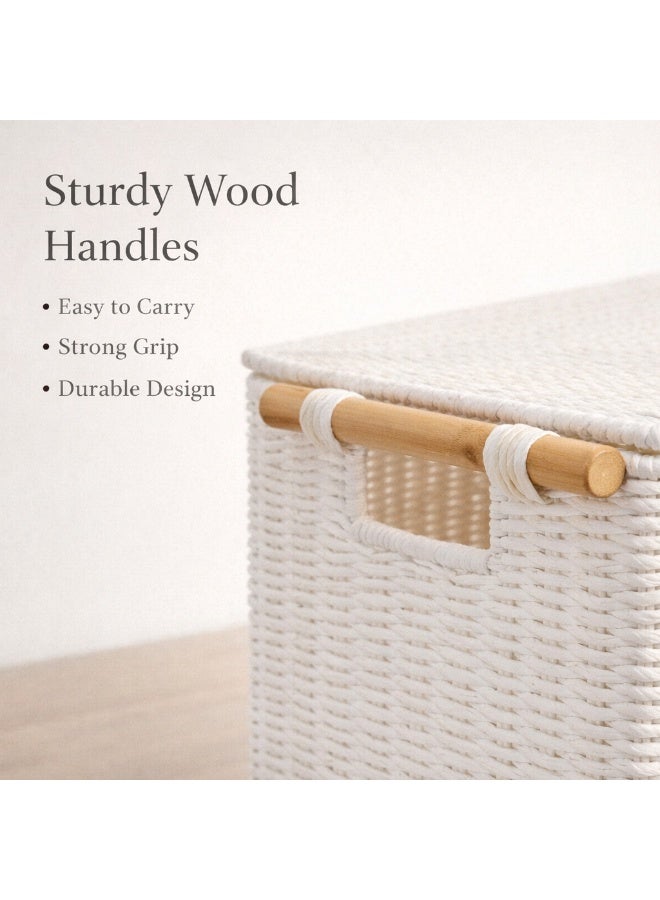 Homesmiths Small Paper Rope Laundry Basket with Wood Handle, L39.9 x B30 x H51.8 cm – Durable Woven Laundry Hamper for Clothes & Storage – Stylish Eco-Friendly Organizer for Home & Nursery - Image 3