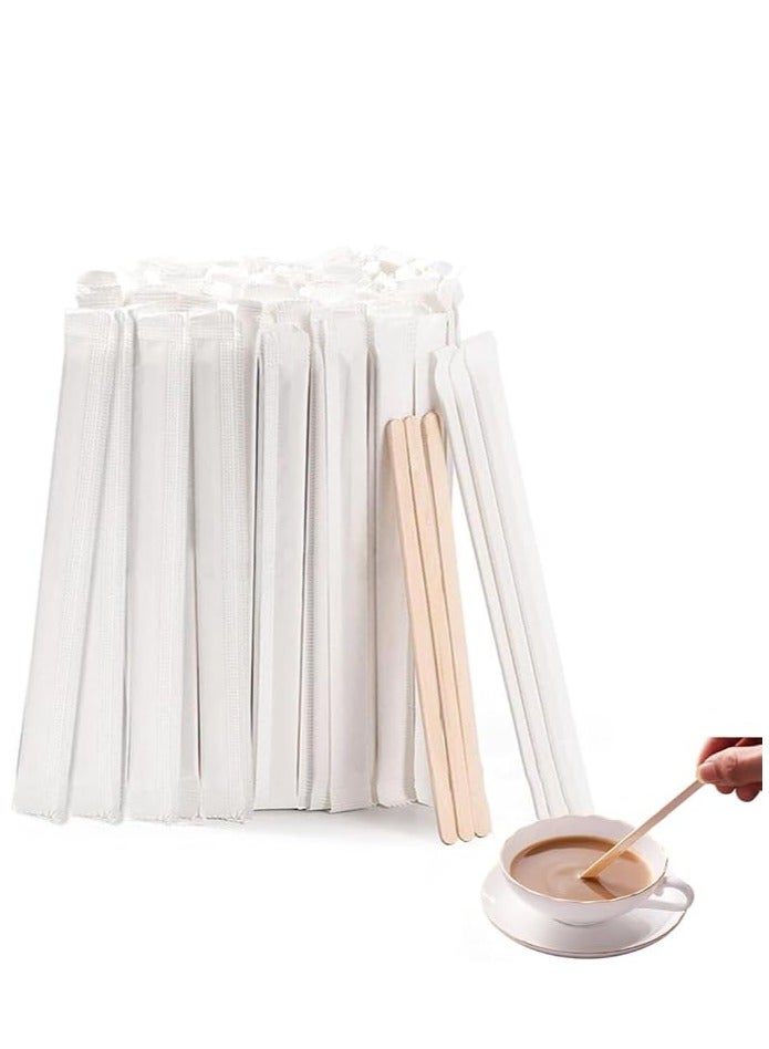 هوم زون هوم زون عبوة من 200 قطعة من أعواد التقليب الخشبية للقهوة مقاس 14 سم - أعواد مغلفة بشكل فردي للاستخدام مرة واحدة للمشروبات الساخنة، أعواد كورن صديقة للبيئة وعصا حرفية - مثالية لتقليب الشاي والحليب والمشروبات - Image 1