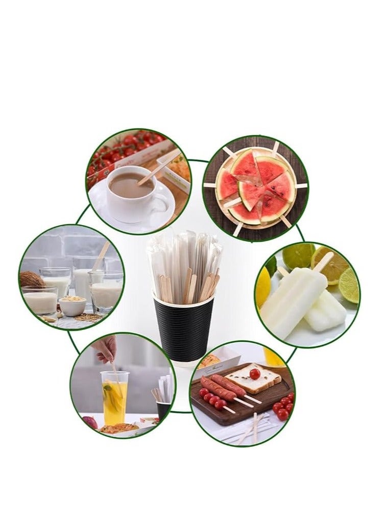 هوم زون هوم زون عبوة من 200 قطعة من أعواد التقليب الخشبية للقهوة مقاس 14 سم - أعواد مغلفة بشكل فردي للاستخدام مرة واحدة للمشروبات الساخنة، أعواد كورن صديقة للبيئة وعصا حرفية - مثالية لتقليب الشاي والحليب والمشروبات - Image 2