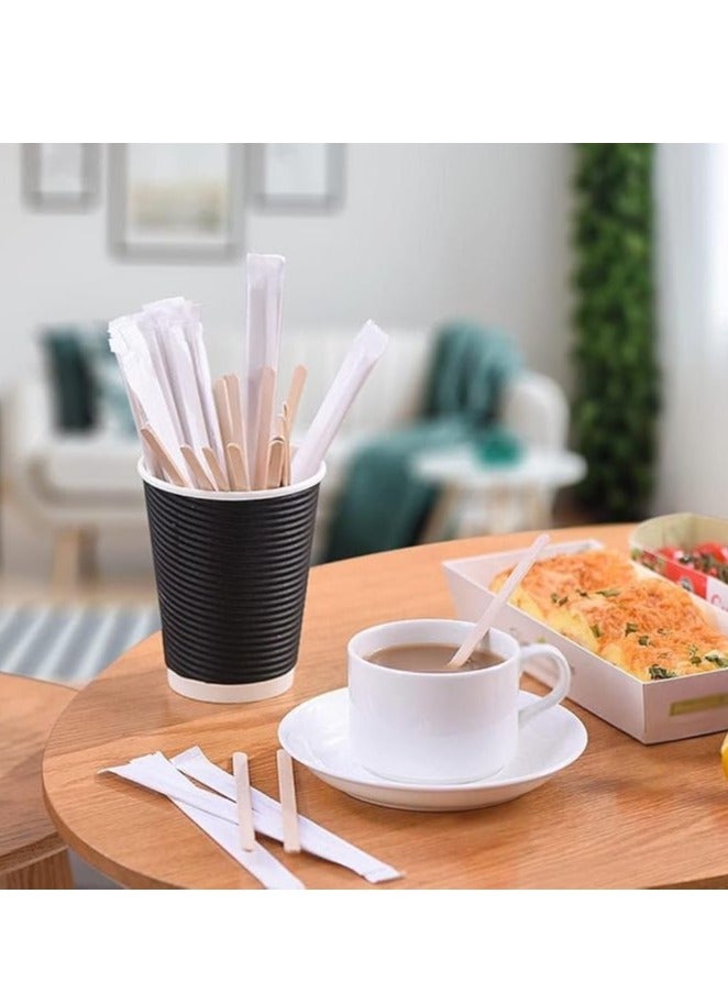 هوم زون هوم زون عبوة من 200 قطعة من أعواد التقليب الخشبية للقهوة مقاس 14 سم - أعواد مغلفة بشكل فردي للاستخدام مرة واحدة للمشروبات الساخنة، أعواد كورن صديقة للبيئة وعصا حرفية - مثالية لتقليب الشاي والحليب والمشروبات - Image 3