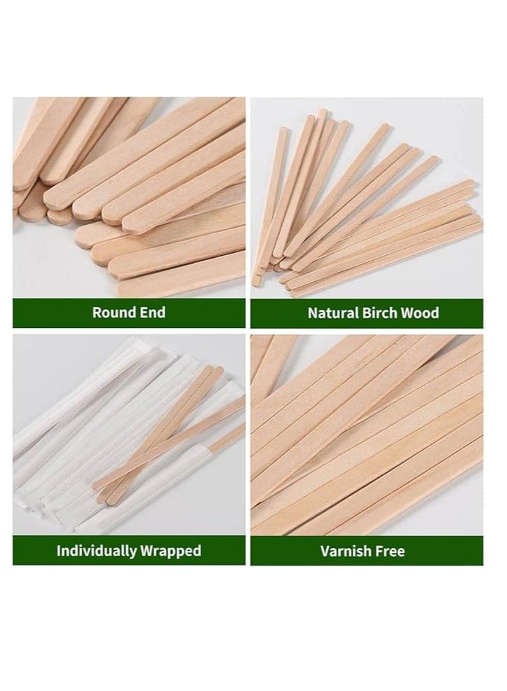 هوم زون هوم زون عبوة من 200 قطعة من أعواد التقليب الخشبية للقهوة مقاس 14 سم - أعواد مغلفة بشكل فردي للاستخدام مرة واحدة للمشروبات الساخنة، أعواد كورن صديقة للبيئة وعصا حرفية - مثالية لتقليب الشاي والحليب والمشروبات - Image 5