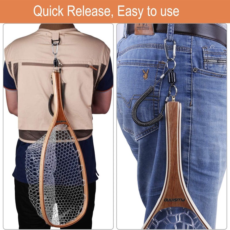 PLUSINNO Fly Fishing Net, Wooden Frame Fishing Landing Net with Magnetic Release, Soft Rubber Mesh Net for Trout Bass Catch and Release, Magnetic Fly Fishing Gear - Image 5