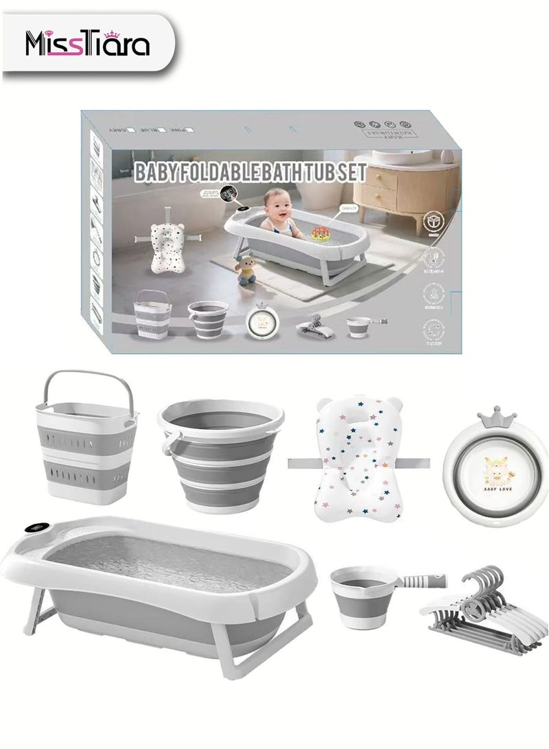 مس تيارا حوض استحمام قابل للطي للأطفال مع مجموعة من 8 قطع مع مقياس حرارة رقمي وشبكة استحمام آمنة، حوض استحمام محمول للأطفال، فتحة تصريف ومقياس حرارة، أرجل مضادة للانقلاب، حوض استحمام غير قابل للانزلاق للأطفال من عمر 0 ​​إلى 8 سنوات، مجموعة هدايا حمام حديثي الولادة - Image 4