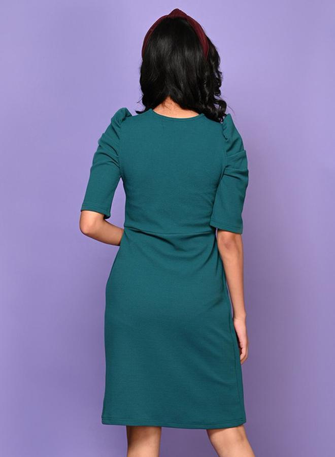 ليل بيكس فستان سادة بنمط لف مع اكمام منفوخة - Image 5