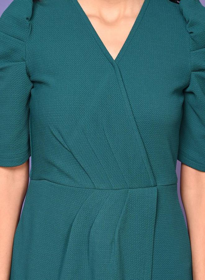 ليل بيكس فستان سادة بنمط لف مع اكمام منفوخة - Image 3