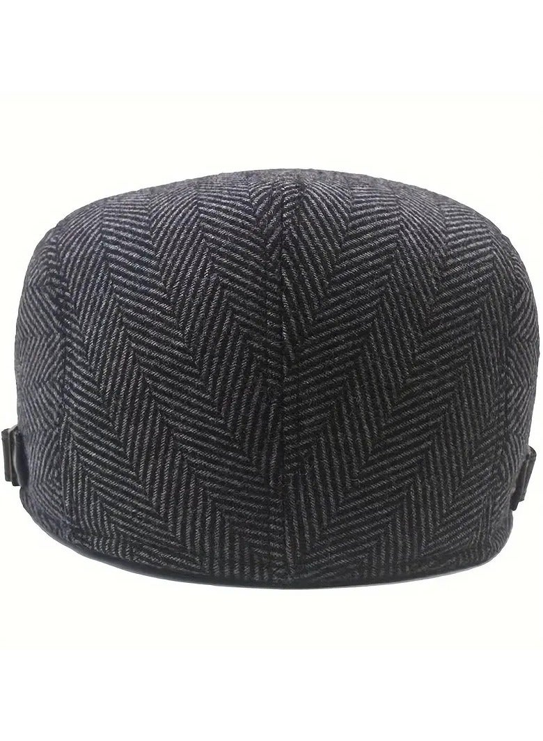 Dot Men's Beret Hat With Newsboy Design, Irish Gatsby Cap, Adjustable With Metal Buckle, Breathable Fabric For Outdoor Driving, Classic Beret For Sun Protection, Striped Gray - Image 4