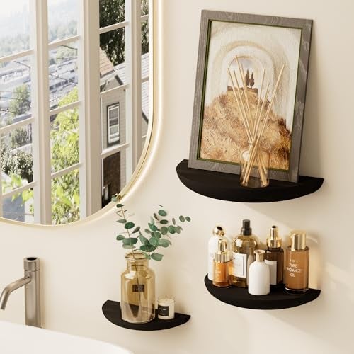 QsQueen Solid Wood Half Round Floating Wall Shelves Elegant Floating Shelves Elevate Your Space Perfect for Living Rooms Bathrooms Bedrooms Offices Childrens Rooms Black - Image 3