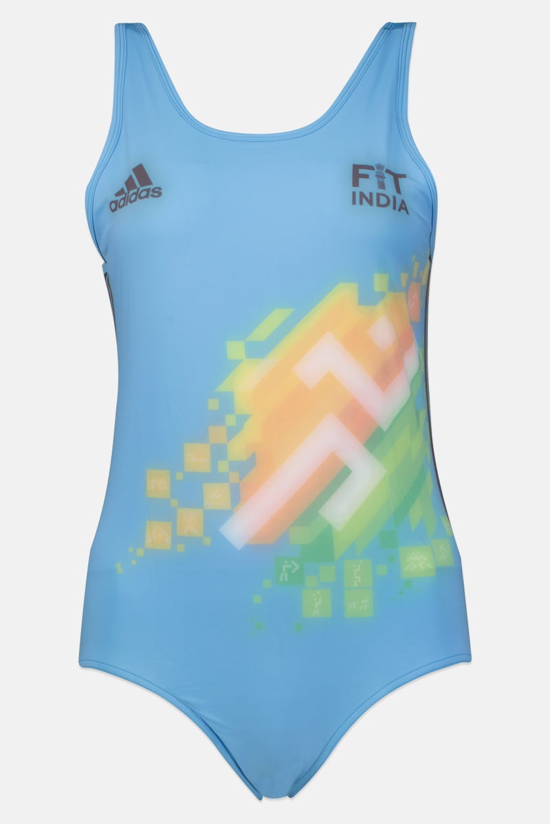 Adidas Women Graphic Print One Piece, Light Blue - Image 1