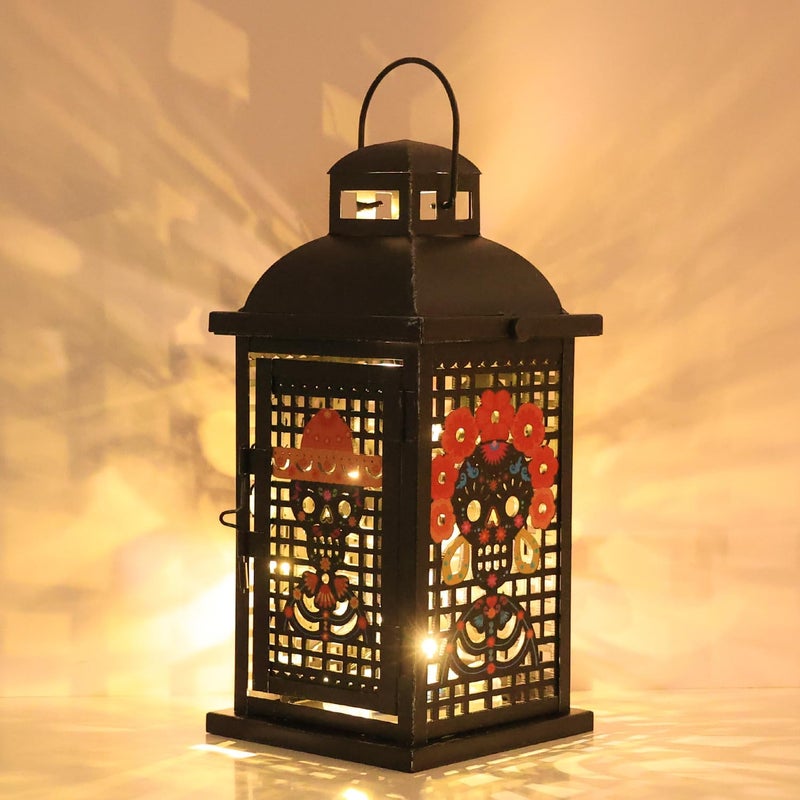 DECORKEY Day of The Dead Decorations, 13.4’’ Decorative Skull Women&Men Candle Lantern with 60" Lights(No Battery), Tabletop&Hanging Lantern for Indoor&Outdoor Yard Altar Table Party Halloween Decor - Image 2