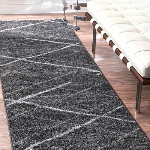 سجادة nuLOOM 2x9 ثيغبين المعاصرة بلون الفحم مع خطوط تجريدية قاعدة غير قابلة للانزلاق مقاومة للبقع لغرفة النوم غرفة الطعام غرفة المعيشة الممر المكتب المطبخ المدخل