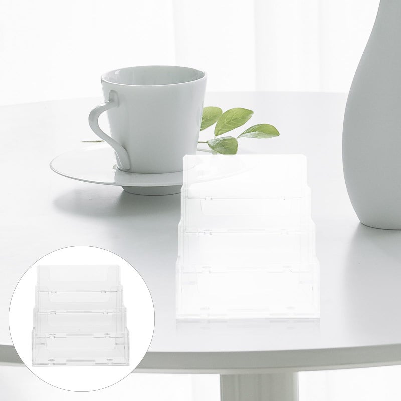 Plastic Business Card Holder for Desk with 4 Compartments Office Organizer Box Stand - Image 5