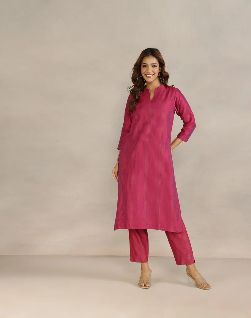 Fabindia Wine Cotton Silk Long Kurta