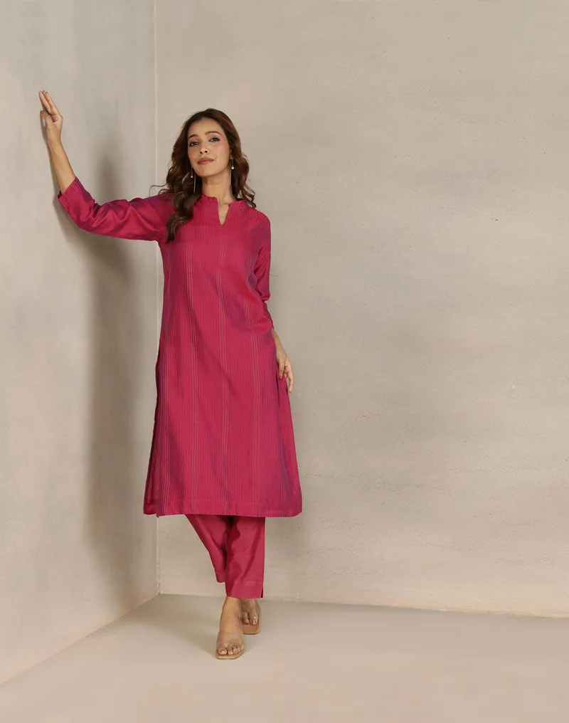 Fabindia Wine Cotton Silk Long Kurta