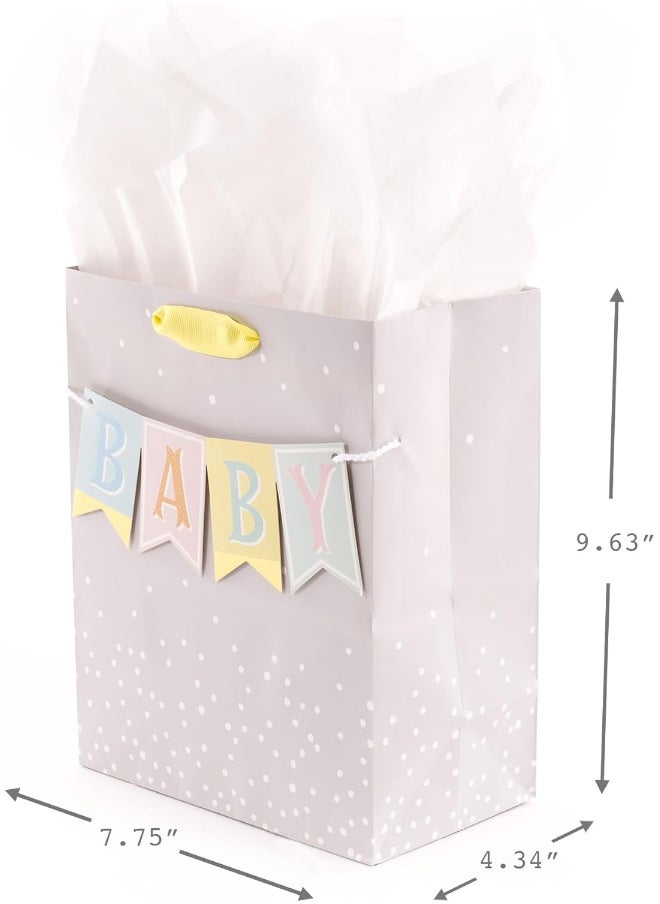 Hallmark Hallmark 9" Medium Baby Gift Bag with Tissue Paper - Baby Banner in Grey, Pink and Blue for Baby Showers, New Parents, and More  - Image 3