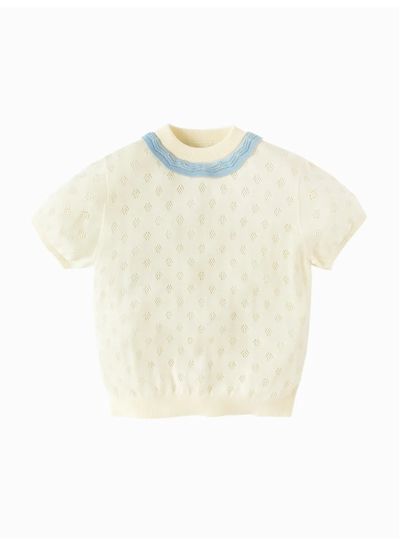 mini bala mini bala Girls' Summer Cute Cartoon Agaric Laces Knit T-Shirt