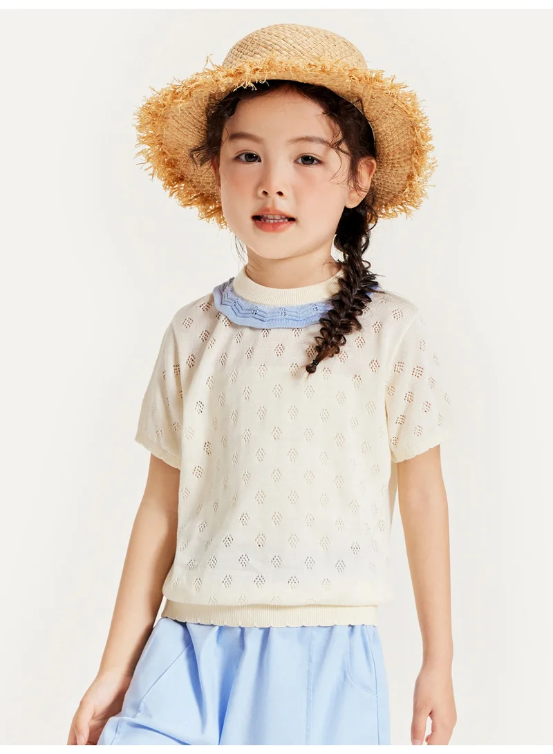 mini bala mini bala Girls' Summer Cute Cartoon Agaric Laces Knit T-Shirt