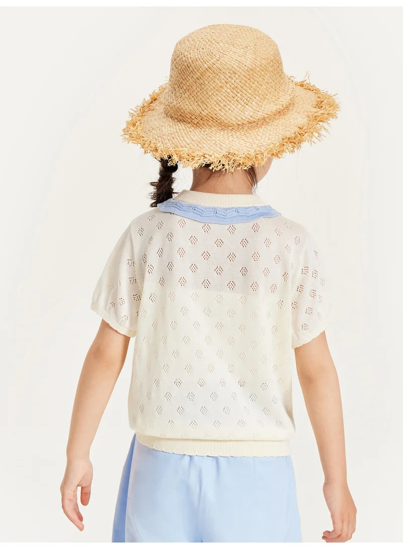 mini bala mini bala Girls' Summer Cute Cartoon Agaric Laces Knit T-Shirt