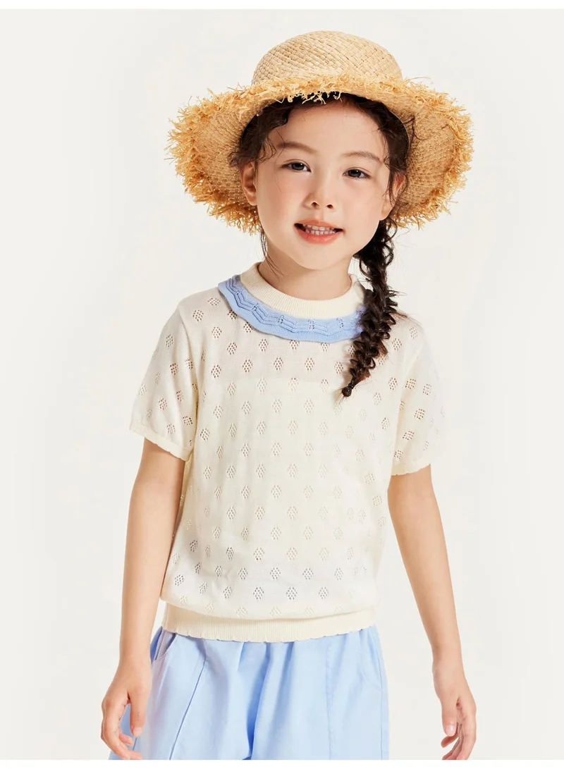 mini bala mini bala Girls' Summer Cute Cartoon Agaric Laces Knit T-Shirt