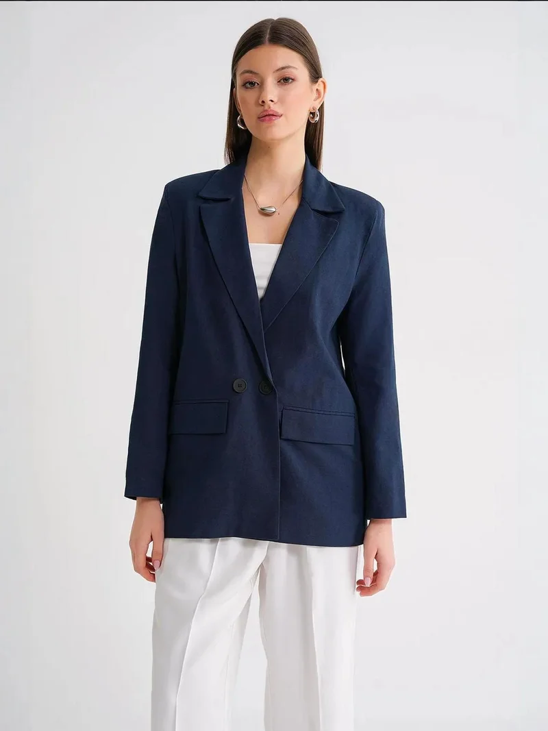 ميكسراي جاكيت بليزر ميكسراي بياقة وأزرار من الكتان