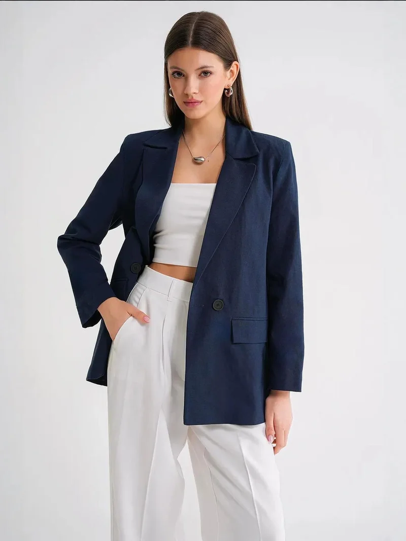 ميكسراي جاكيت بليزر ميكسراي بياقة وأزرار من الكتان