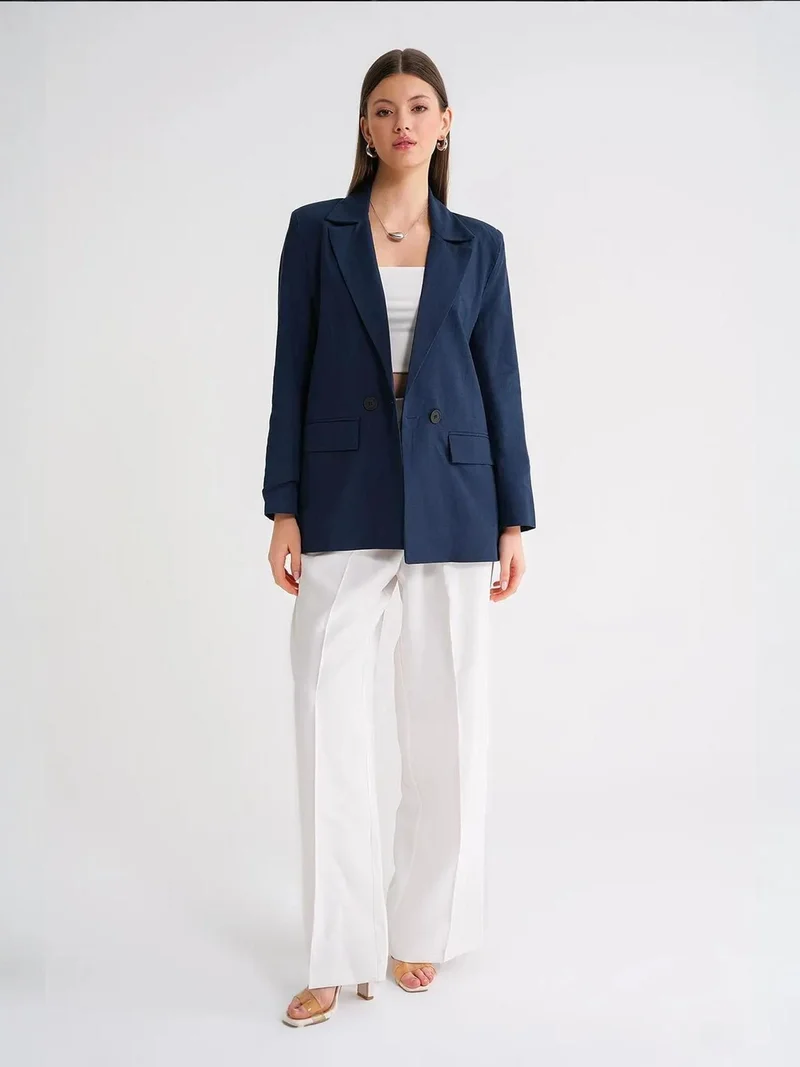 MixRay Mixray Linen Blend Buttoned Blazer Jacket