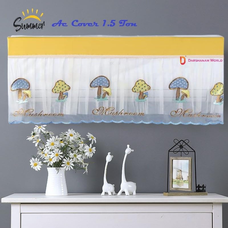 DARSHANAM WORLD Jacquard Premium Work Indoor AC Dust Protection Cover Dust Proof Washable AC Cover for All Season Open Type Running Mode AC Cover 1.5 Ton (38 X 12 X 9 inch ) (YELLOW MUSHROOM) - Image 1