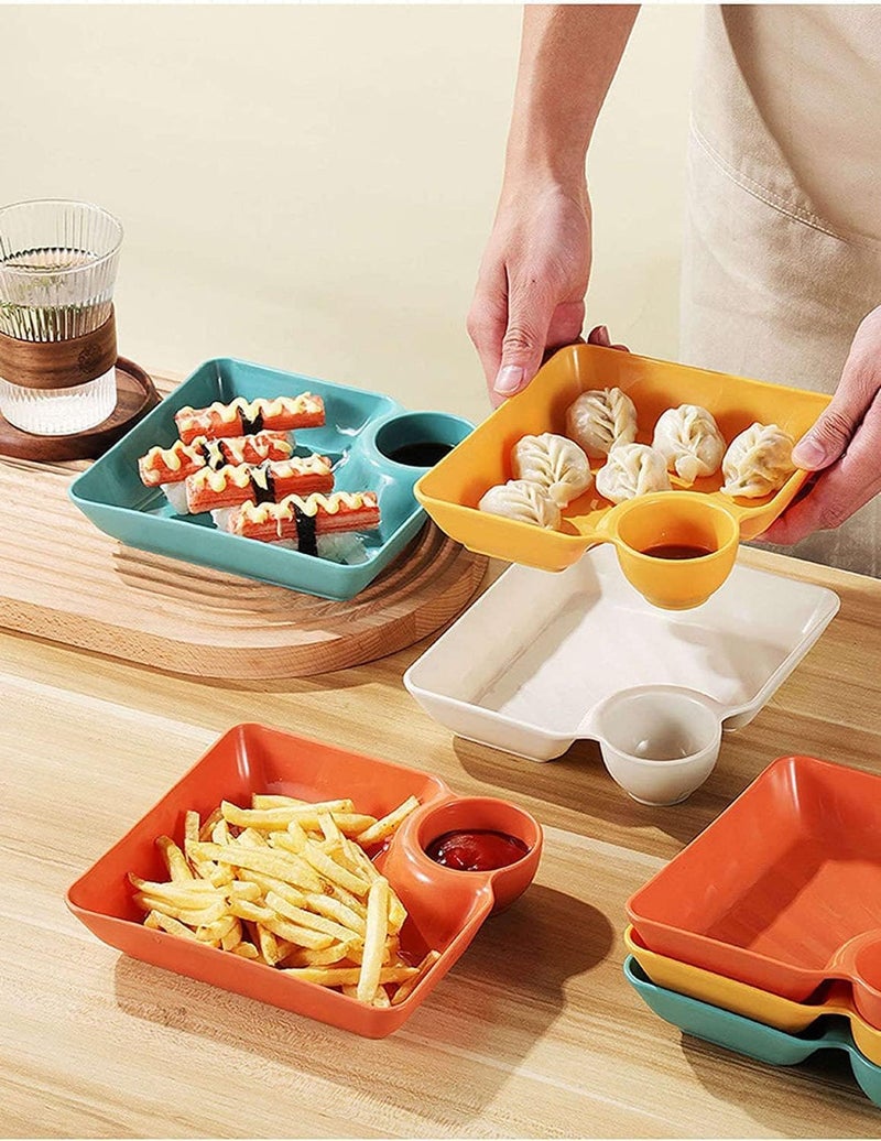 Krivety Dumpling Plate Dumpling Plate with Sauce Dish Design Versatile Easy to Clean Snacks Desserts Sushi Tray Kitchen Tableware Sauce Storage Tray Pack of 4 - Image 2