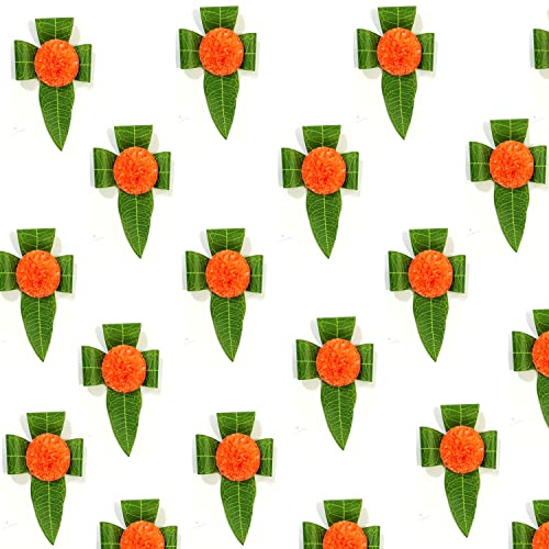 S2S Mango Leaves and Flowers Decoration at Home | Beautifully Crafted Artificial Flower | Easy Simple Backdrop (Orange Flowers) (Pack of 12 PCS) - Image 2