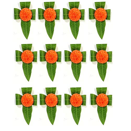 S2S Mango Leaves and Flowers Decoration at Home | Beautifully Crafted Artificial Flower | Easy Simple Backdrop (Orange Flowers) (Pack of 12 PCS) - Image 1