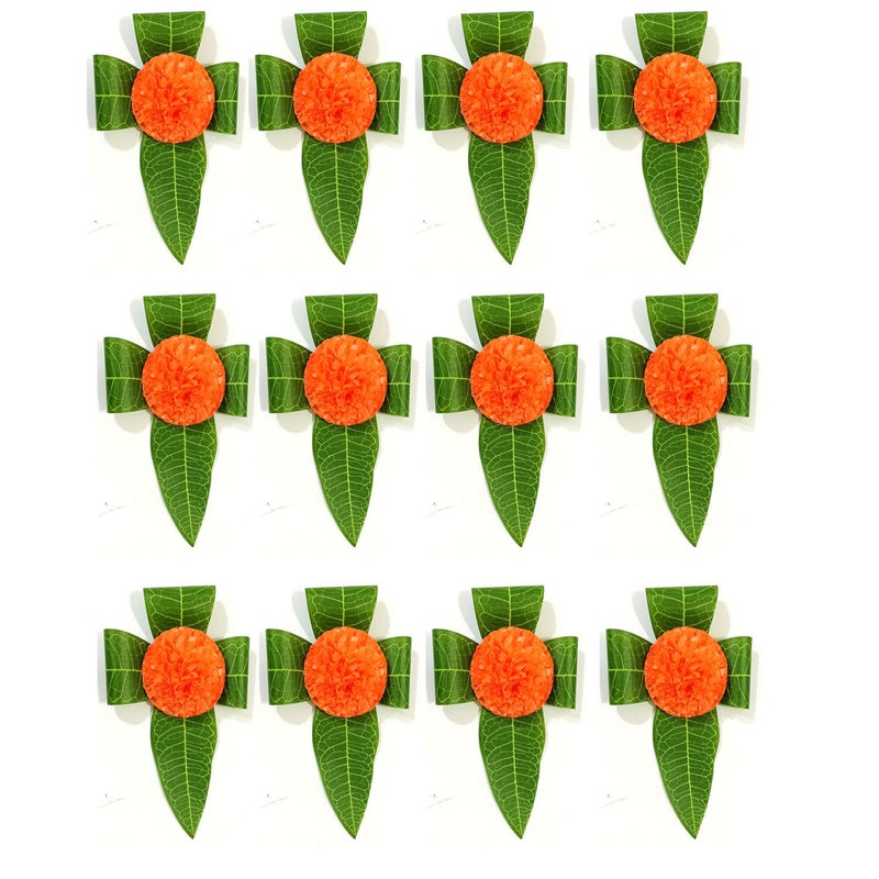 S2S Mango Leaves and Flowers Decoration at Home | Beautifully Crafted Artificial Flower | Easy Simple Backdrop (Orange Flowers) (Pack of 12 PCS) - Image 4