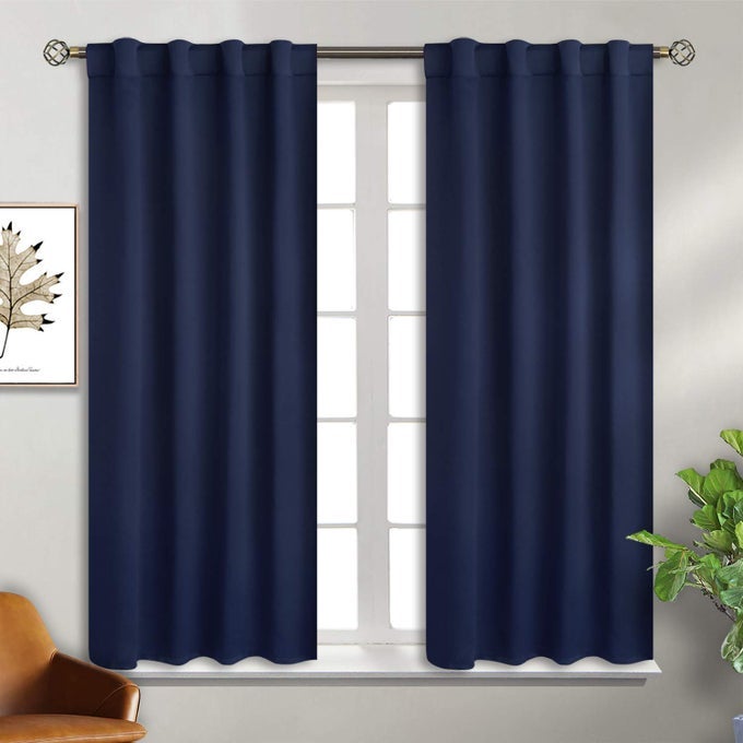 BLACKOUT CURTAINS FOR BEDROOM 38 X 45 INCH CURTAINS ROD POCKET AND BACK TAB THERMAL INSULATED ROOM DARKENING CURTAINS FOR LIVING ROOM 2 WINDOW PANELS NAVY BLUE