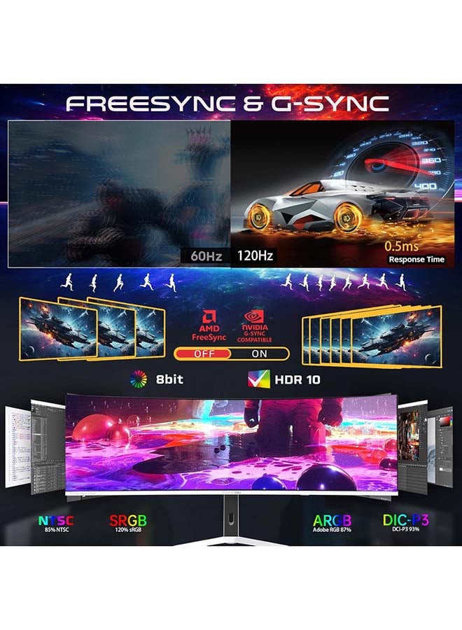 GAMEON 49-inch Curved Gaming Monitor, VA Display, DQHD Resolution, 120Hz Refresh Rate, 0.5ms (MPRT) Response Time, FreeSync & Adaptive Sync | GOAC49DQHD120 White - Image 2