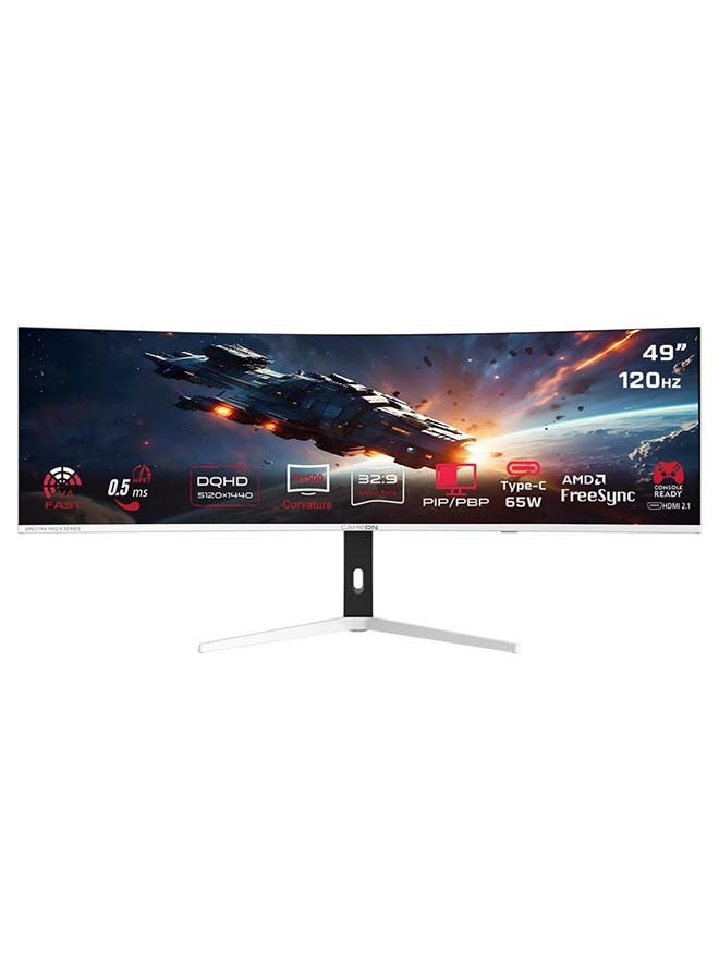 GAMEON 49-inch Curved Gaming Monitor, VA Display, DQHD Resolution, 120Hz Refresh Rate, 0.5ms (MPRT) Response Time, FreeSync & Adaptive Sync | GOAC49DQHD120 White - Image 1