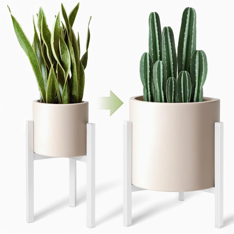 IZIDDO Adjustable Plant Stand Indoor White Metal Planter Stands Outdoor Mid Century Modern Plant Holder Fit 8 10 12 inch Pots Single Floor Plant Stands for Indoor Plants PotPlant Not Included