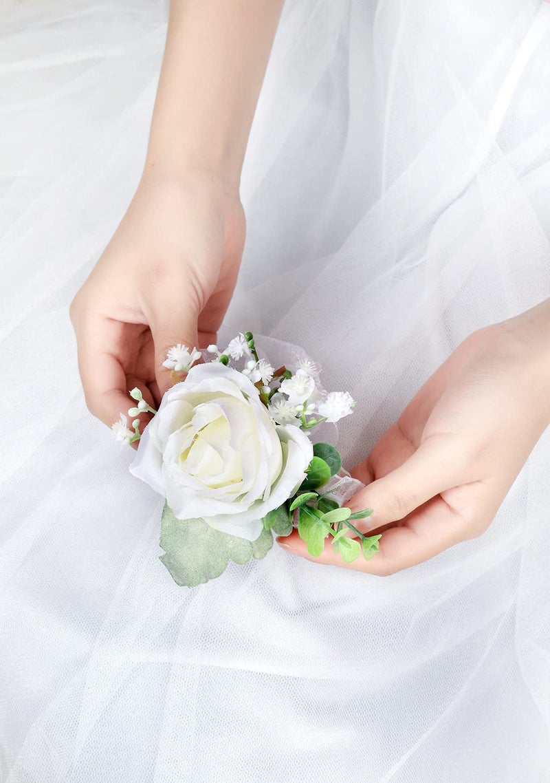YSUCAU Corsage and Boutonniere Set  Ivory Rose Boutonniere  Prom Flower Wrist Corsage Bracelets  Homecoming Corsage Wristlet  Men Boutonniere for Wedding Flowers Accessories Prom Suit Decorations - Image 5