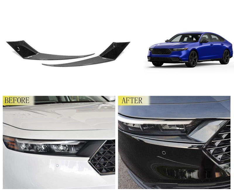 TUBAIZAI Car Accessories Compatible with Honda Accord 2023 2024 2025 Headlight Head Light Lamp Eyebrow Cover Eyelids Moulding Trims ABS 2PCS(Carbon Fiber Style) - Image 2