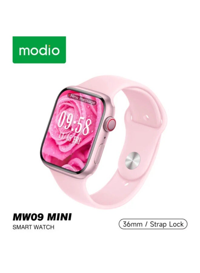 موديو ساعه MODIO MW09 الذكيه بشاشه عاليه الجوده , تدعم الاشعارات والتنبيهات الذكيه , تدعم العديد من الاوضاع الرياضيه ومميزات التتبع الصحي , بطاريه قويه تدوم طويلا , تدعم اجراء واستقبال المكالمات مباشرة من الساعه , تصميم انيق وعصري مع حزامين قابلين للتبديل , وردي - Image 1