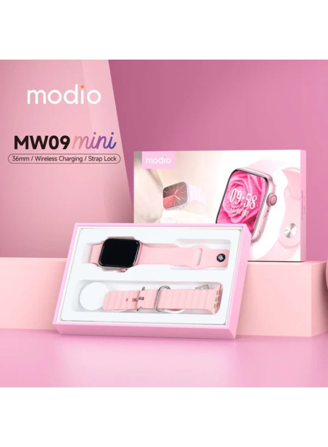 موديو ساعه MODIO MW09 الذكيه بشاشه عاليه الجوده , تدعم الاشعارات والتنبيهات الذكيه , تدعم العديد من الاوضاع الرياضيه ومميزات التتبع الصحي , بطاريه قويه تدوم طويلا , تدعم اجراء واستقبال المكالمات مباشرة من الساعه , تصميم انيق وعصري مع حزامين قابلين للتبديل , وردي - Image 4