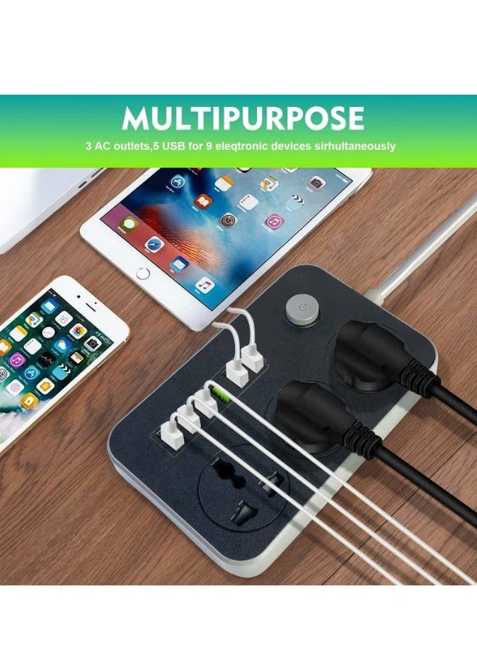 FLOWING Power Strips Extension Cord 3 Outlets, Power Socket with 6 USB Ports Universal Charging Socket with 2M Bold Extension Cord - Image 5