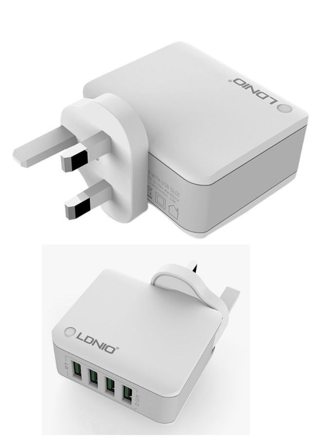 LDNIO Super Fast Wall Charger with 4 C USB A Charger 4-Port Compact Foldable UK Plug Adaptor White  - Image 2