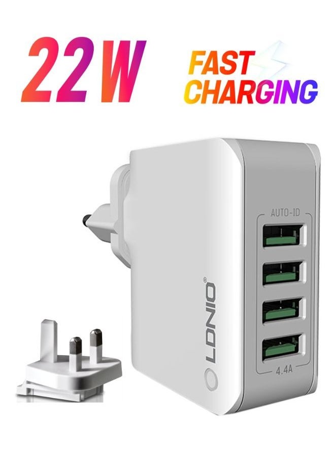 LDNIO Super Fast Wall Charger with 4 C USB A Charger 4-Port Compact Foldable UK Plug Adaptor White  - Image 1