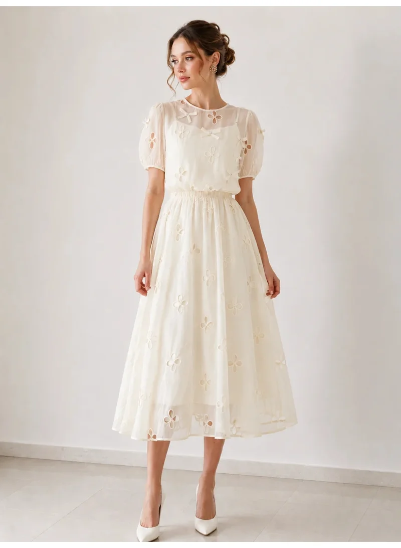 2Trendy Women's Embroidered Flared Maxi Skirt - Beige