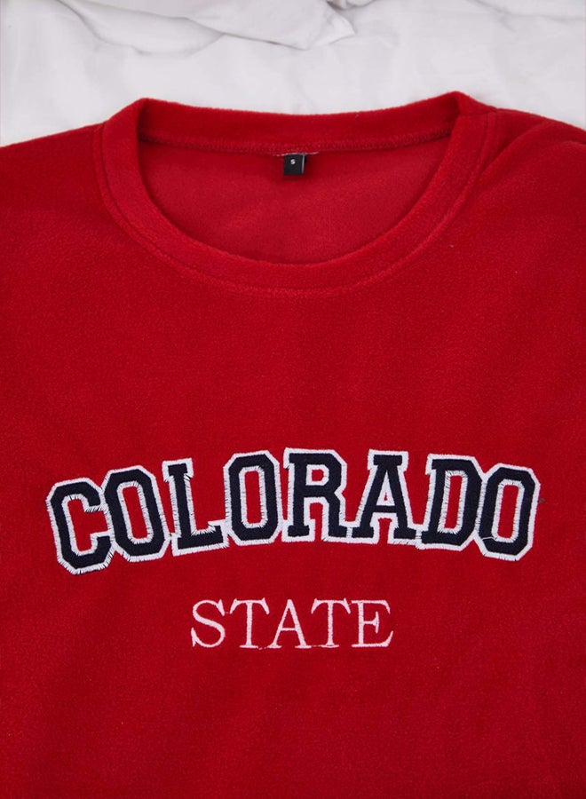 trendyol Burgundy Regular Cut Slogan Embroidered Fleece/Winter Pajama Set - Image 2