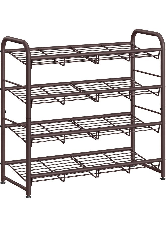 SONGMICS Shoe Rack, 4 Tier Shoe Organizer for Closet, Holds up to 16 Pairs of Shoes, Shoe Rack for Front Door Entrance, Metal Shoe Shelf with Adjustable Tilt Angle, for Entryway, Garage, Bronze - Image 1