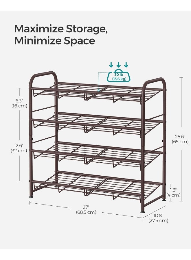 SONGMICS Shoe Rack, 4 Tier Shoe Organizer for Closet, Holds up to 16 Pairs of Shoes, Shoe Rack for Front Door Entrance, Metal Shoe Shelf with Adjustable Tilt Angle, for Entryway, Garage, Bronze - Image 3